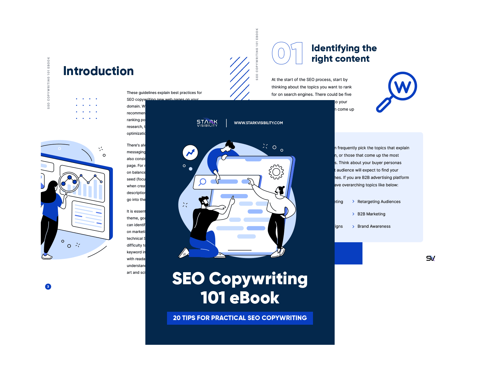SEO Copywriting 101 eBook cover with sample interior pages